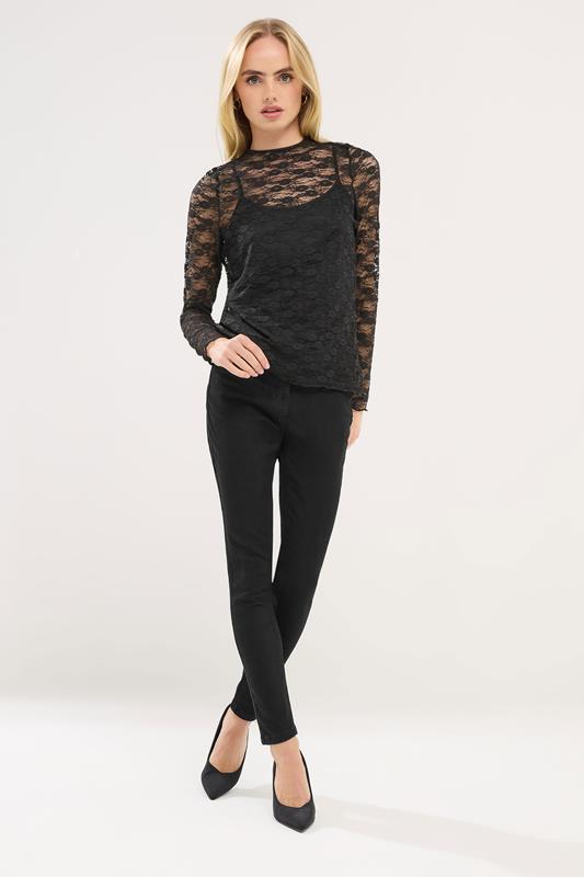 PixieGirl Petite Women's  Black Long Sleeve Lace Top | PixieGirl 1