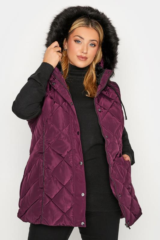 Plus Size  YOURS Curve Purple Diamond Quilted Gilet