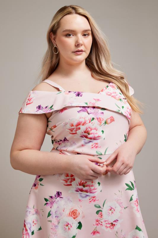 YOURS LONDON Plus Size Pink Floral Print Bardot Dress | Yours Clothing 4