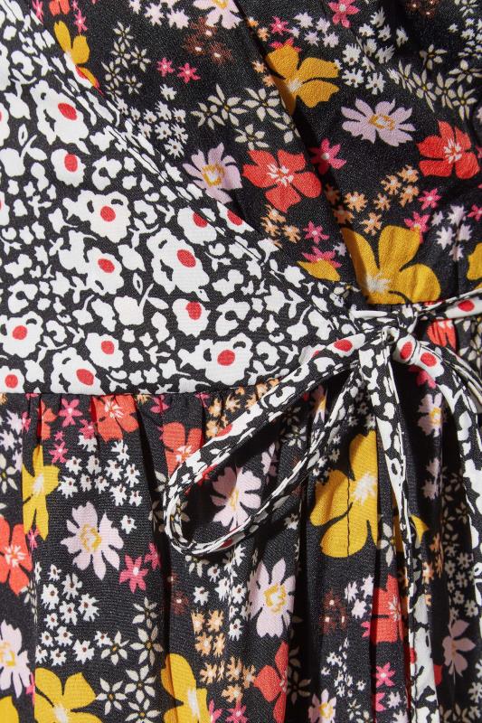 LIMITED COLLECTION Plus Size Black Contrast Dalmatian Floral Wrap Dress | Yours Clothing 5