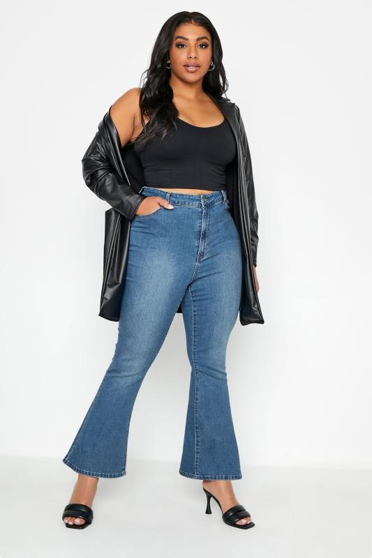Plus Size  Mid Blue Washed Kick Flare Jeans