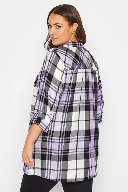 Plus Size Lilac Purple Zip Check Shirt | Yours Clothing  3