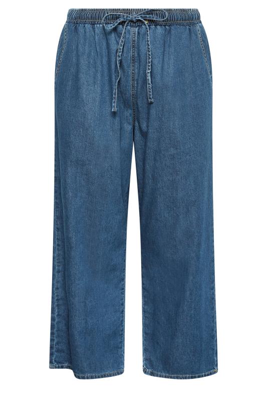 YOURS Plus Size Mid Blue Pull On Wide Leg Jeans | Yours Clothing 5