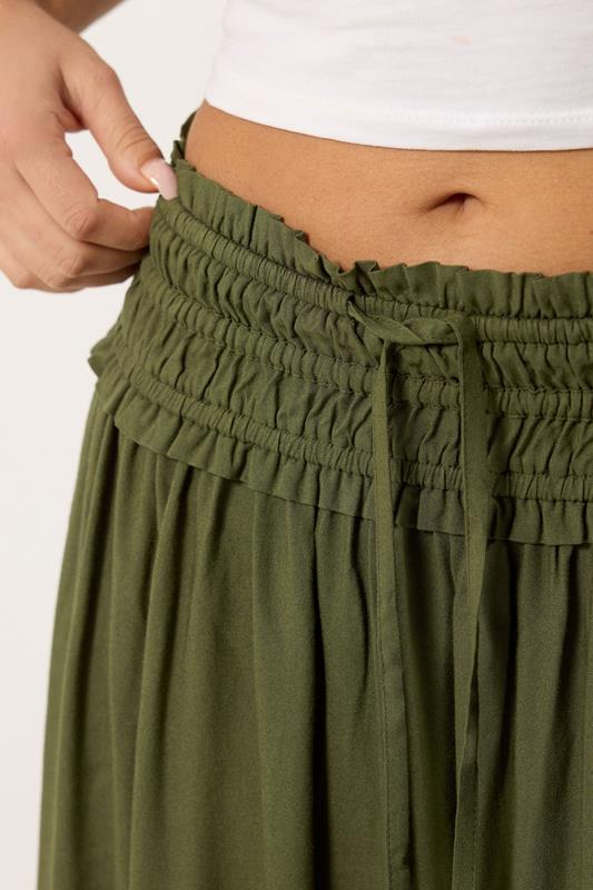 PixieGirl Petite Women's Olive Green Tie Waist Maxi Skirt | PixieGirl 4