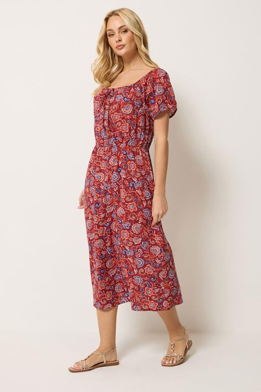 M&Co Red Abstract Print Scoop Neck Dress | M&Co 1
