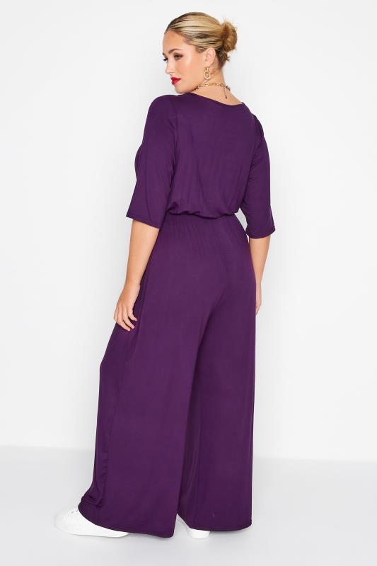 LIMITED COLLECTION Plus Size Dark Purple Wrap Culotte Jumpsuit | Yours Clothing 3