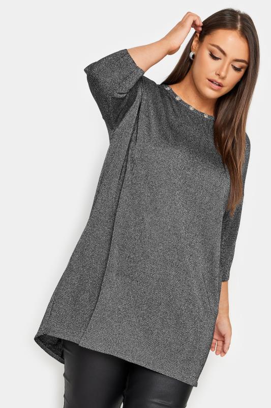  Grande Taille YOURS Curve Grey Metallic Eyelet Jumper
