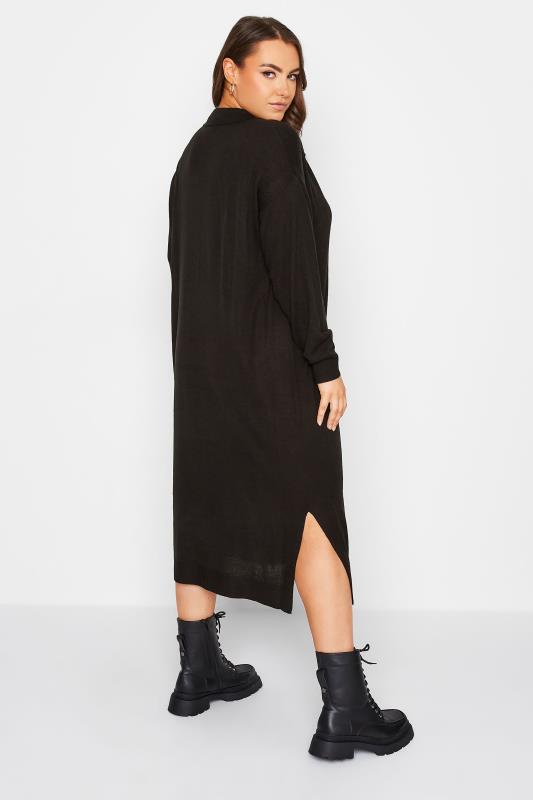 Plus Size Black Open Collar Knitted Jumper Dress | Yours Clothing 3