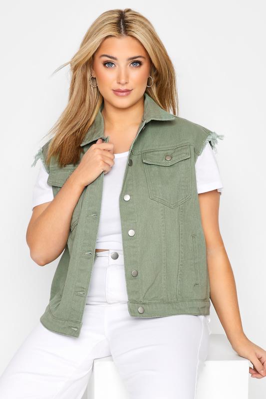 Plus Size Sage Green Sleeveless Denim Jacket | Yours Clothing