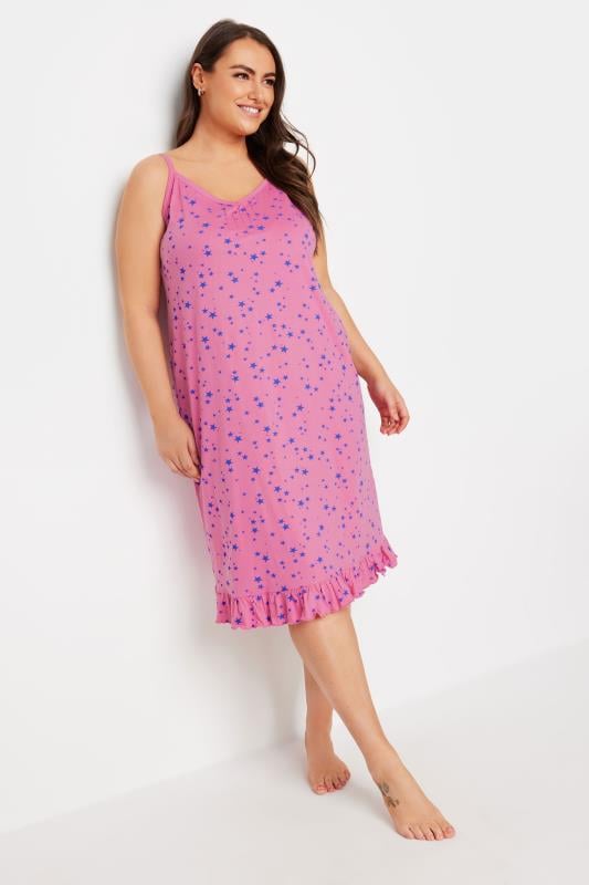 YOURS Plus Size Pink Star Print Chemise | Yours Clothing 2