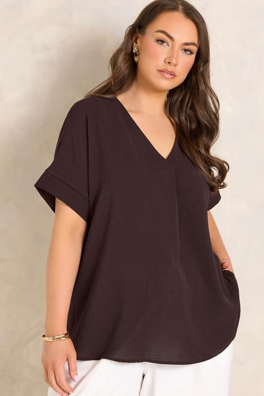 EVANS Blouse marron chocolat plissée sur le devant