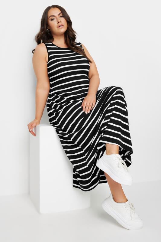 YOURS Plus Size Black Stripe Sleeveless Swing Maxi Dress | Yours Clothing 2
