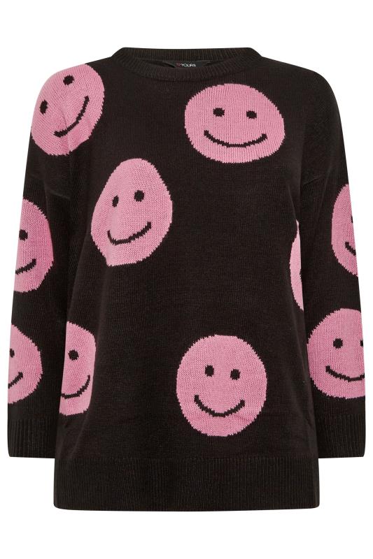 Plus Size Black Smile Jacquard Knitted Jumper | Yours Clothing 6