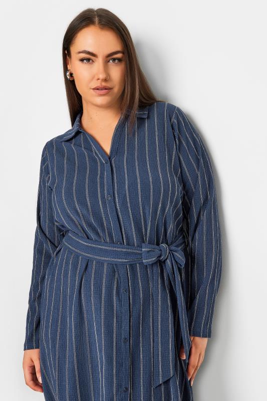 YOURS Plus Size Navy Blue Textured Pinstripe Midi Dress | Yours Clothing 5