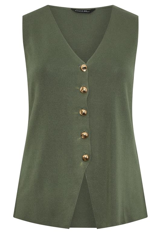 EVANS Plus Size Khaki Green Knitted Waistcoat | Evans 5