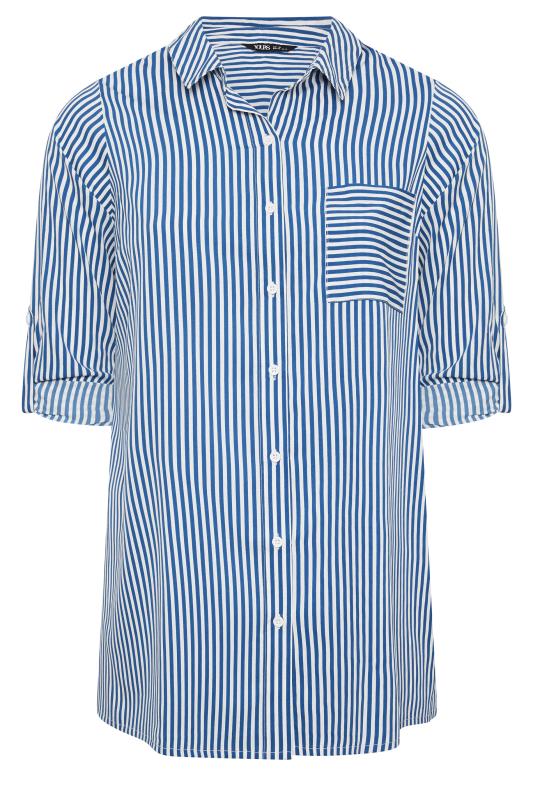 YOURS Plus Size Blue & White Stripe Boyfriend Shirt | Yours Clothing 5