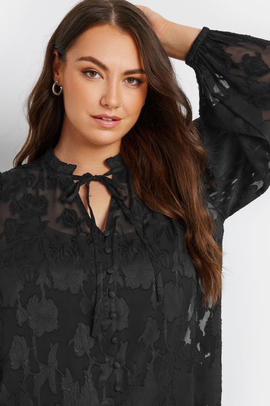 YOURS Plus Size Black Tie Neck Blouse | Yours Clothing  4