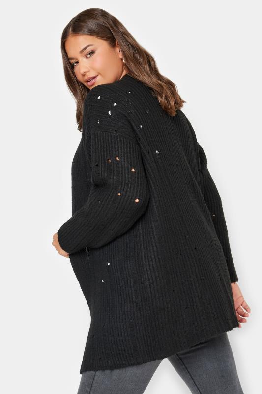 YOURS Plus Size Black Distressed Knit Cardigan | Yours Clothing 4