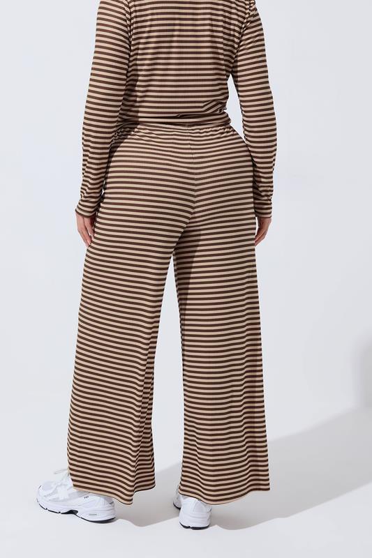 LIMITED COLLECTION Plus Size Chocolate Brown & Cream Ribbed Trousers | Yours Clothing 2