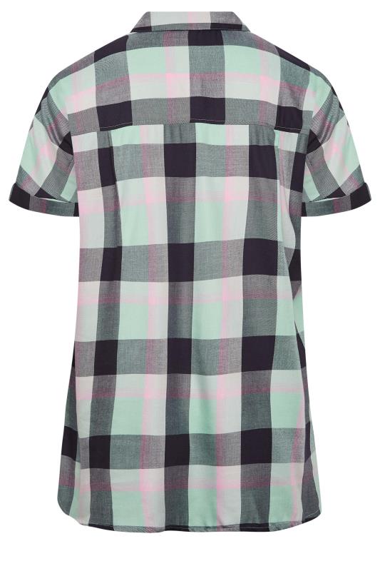 YOURS Plus Size Curve Mint Green & Navy Blue Check Short Sleeve Shirt | Yours Clothing  7