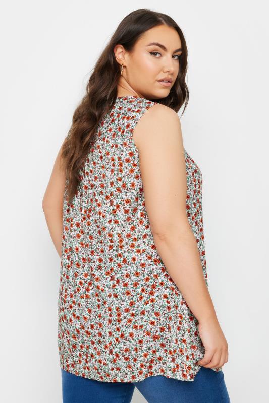 YOURS Plus Size Orange Floral Print Pleated Vest Top | Yours Clothing 3