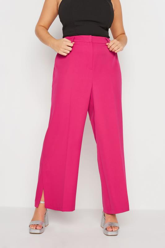 Plus Size  Curve Pink Split Hem Flared Trousers