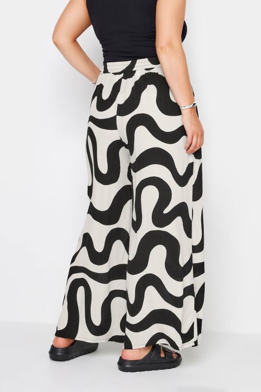 YOURS Plus Size White Abstract Print Crinkle Drawstring Trousers | Yours Clothing 4