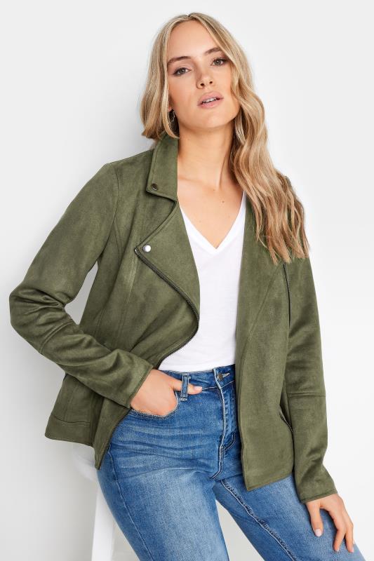  Grande Taille LTS Tall Olive Green Faux Suede Biker Jacket