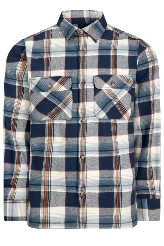 JACK & JONES Big & Tall Navy Blue Check Overshirt | BadRhino 2