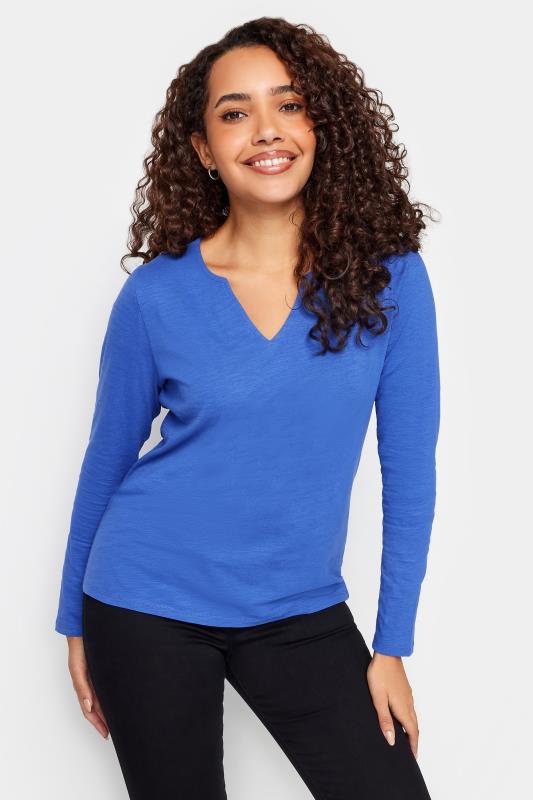 Women's  M&Co Blue Notch Neck Long Sleeve Top
