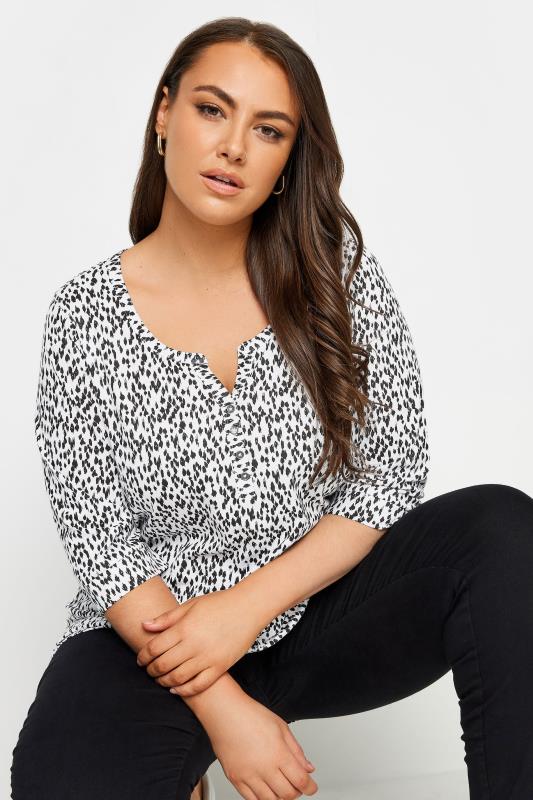 YOURS Plus Size White Animal Markings Print Henley T-Shirt | Yours Clothing 4