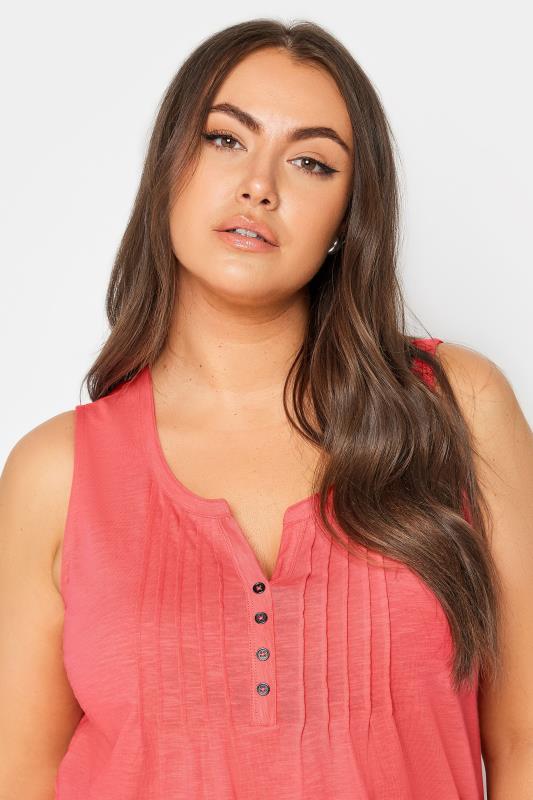 YOURS Plus Size Pink Pintuck Henley Style Vest Top | Yours Clothing 4