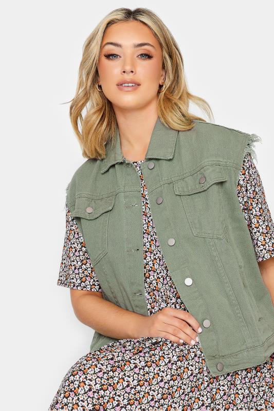Plus Size Sage Green Sleeveless Denim Jacket | Yours Clothing 4