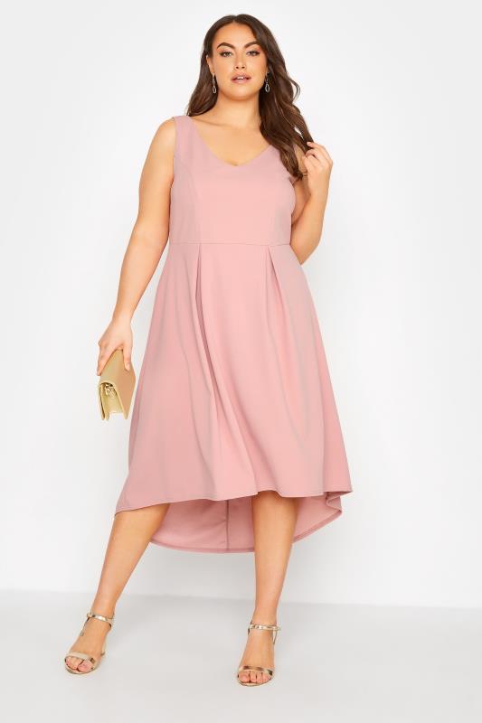 YOURS LONDON Plus Size Pink High Low Pleated Midi Dress | Yours Clothing 1