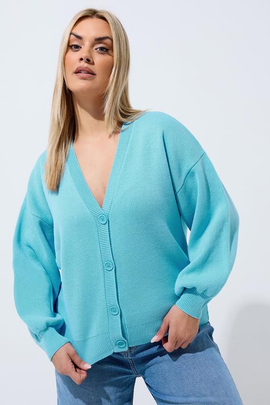  LIMITED COLLECTION Cardigan en maille bleu clair à manches ballon