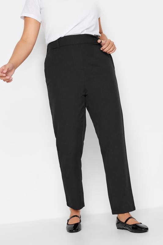Plus Size Black High Waisted Stretch Tapered Trousers | Yours Clothing 1