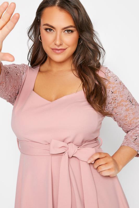 YOURS LONDON Plus Size Pink Lace Sequin Sleeve Peplum Top | Yours Clothing  4