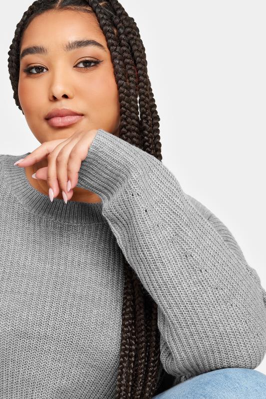 YOURS Plus Size Grey Drop Shoulder Knitted Jumper | Yours Clothing 5