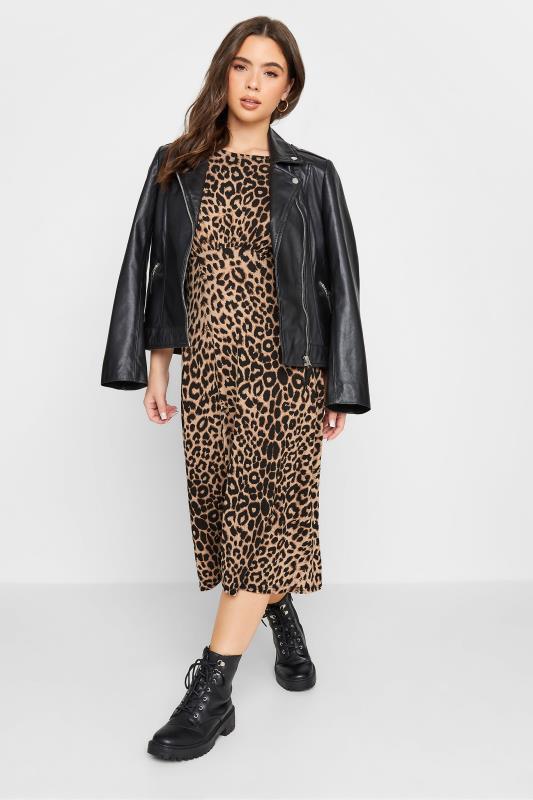 Petite Beige Brown Leopard Print Midi Dress | PixieGirl 2
