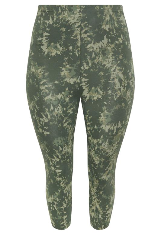 YOURS Plus Size 2 PACK Black & Khaki Green Tie Dye Cropped Leggings | Yours Clothing 7