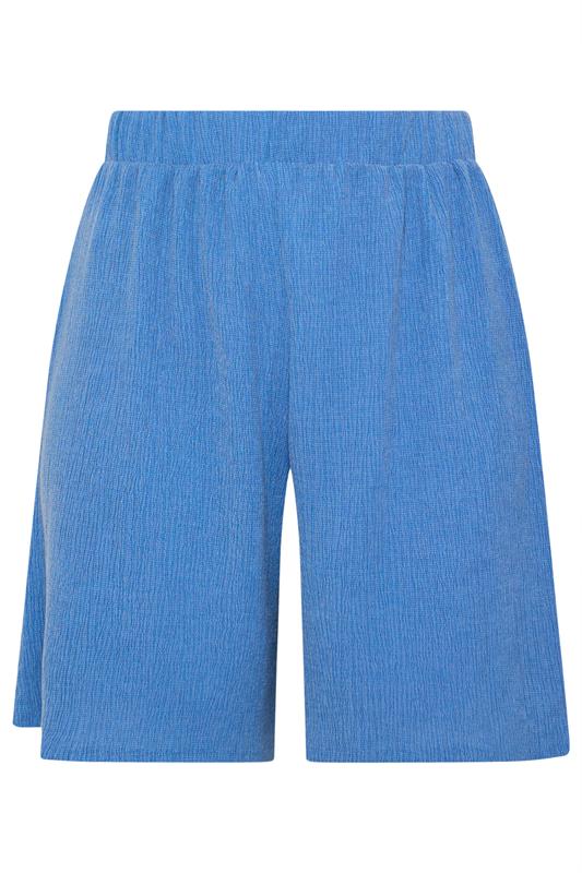 YOURS Plus Size Blue Elasticated Waistband Textured Shorts | Yours Clothing 5