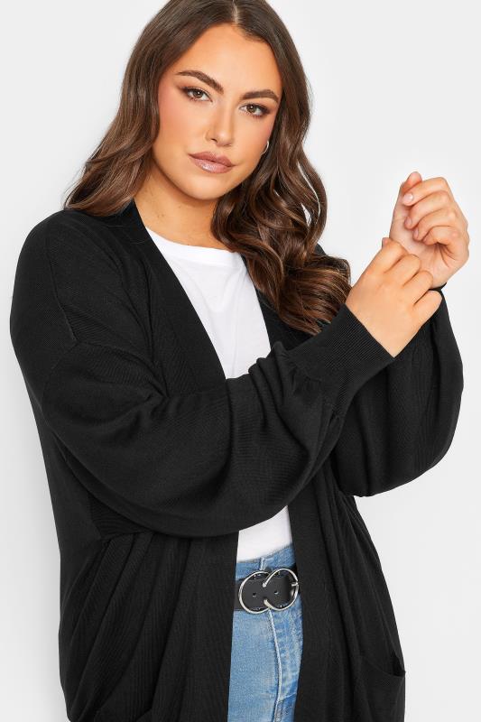 Plus Size Curve Black Balloon Sleeve Fine Knit Cardigan | Yours Clothing 5
