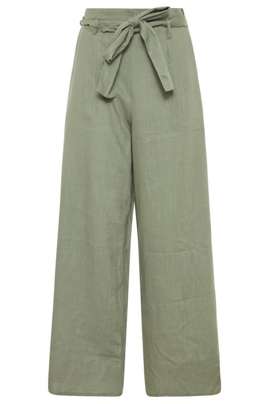 LTS Tall Khaki Green Linen Mix Belted Waist Cropped Trousers 6