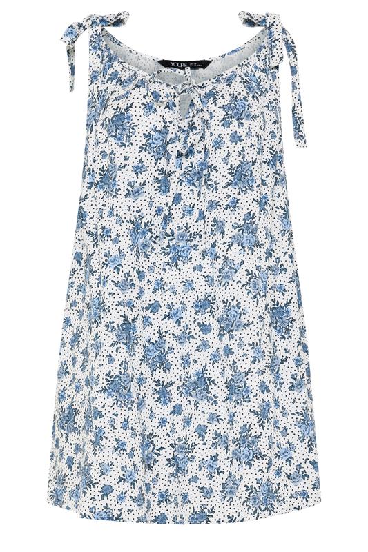 YOURS Plus Size White Polka Dot Floral Strappy Vest Top | Yours Clothing 5