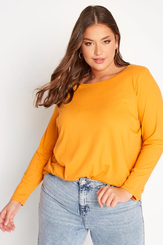 Plus Size  YOURS Curve Mustard Yellow Long Sleeve T-Shirt