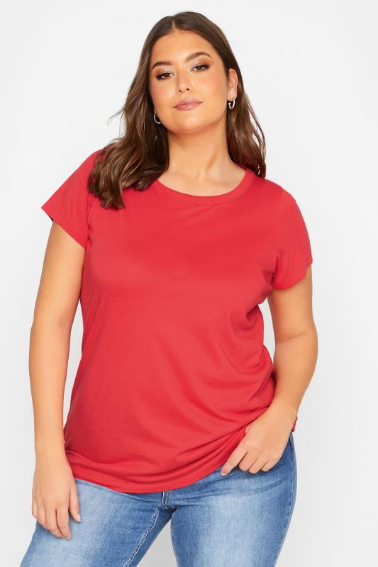 YOURS Curve Plus Size 3 PACK Red & White Essential T-Shirts | Yours Clothing  2
