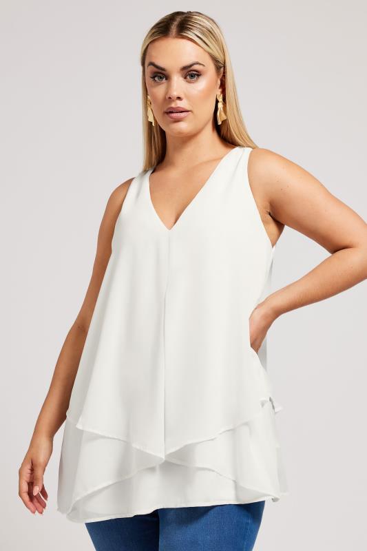  Grande Taille YOURS LONDON Curve White Layered Sleeveless Blouse