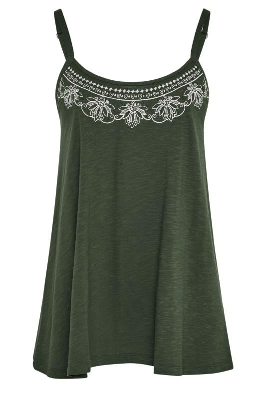 YOURS Plus Size Green Embroidered Swing Cami Top | Yours Clothing 5