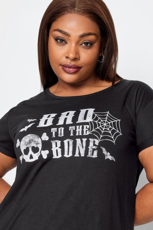 YOURS Plus Size Black Halloween 'Bad To The Bone' Slogan T-Shirt | Yours Clothing 4