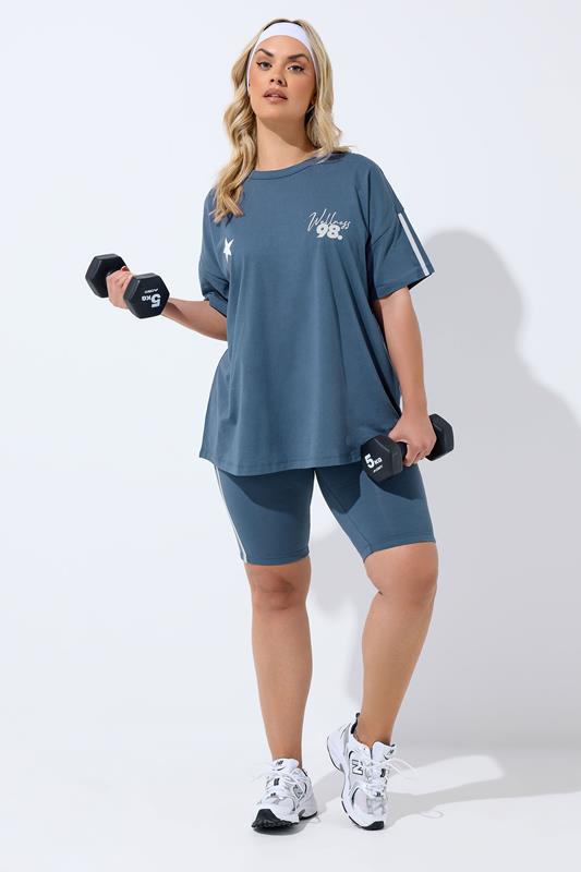 YOURS ACTIVE Plus Size Blue 'Wellness Studio' T-Shirt | Yours Clothing 4
